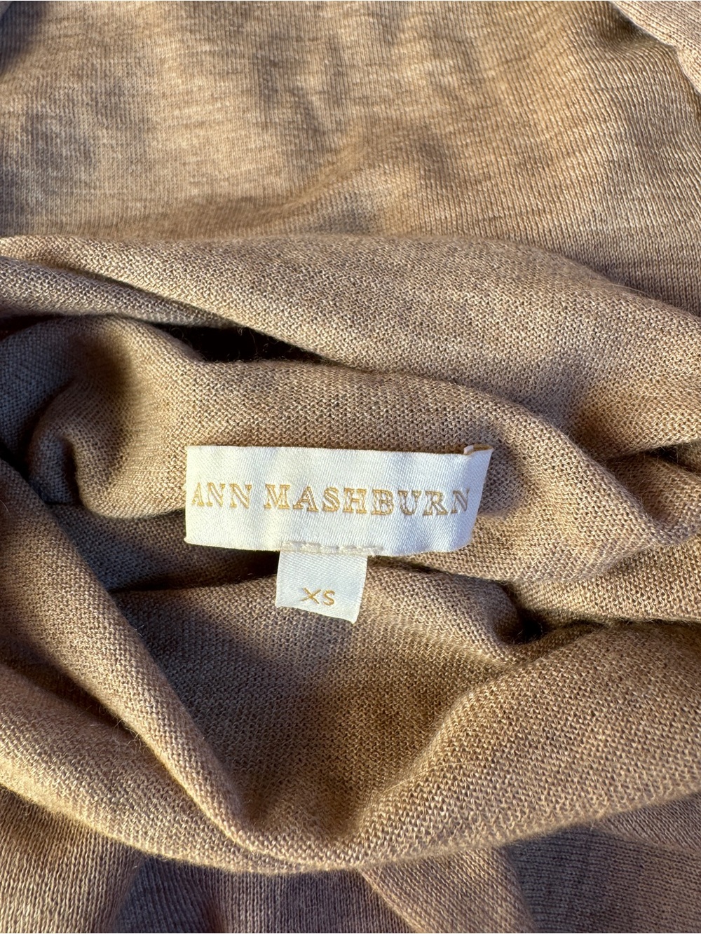 Ann Mashburn Superfine Cashmere Funnel Neck Sweater in Mink - XS